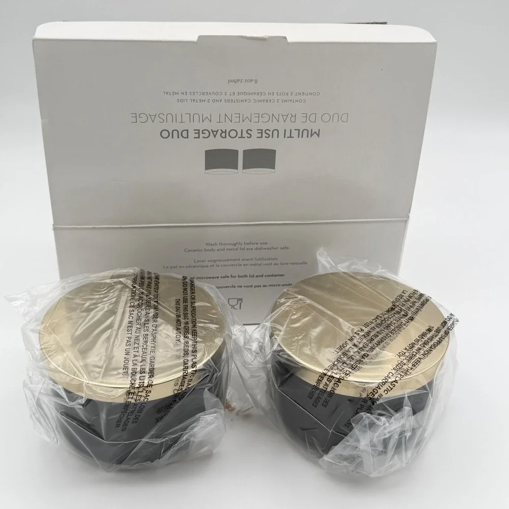 Z Gallerie Multi Use Storage‎ Duo 8.4oz Black Gold Ceramic Canister Set NEW